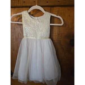RARE EDITIONS Girls Gold Damask Jacquard Tulle Party Dress White Size 4T/4